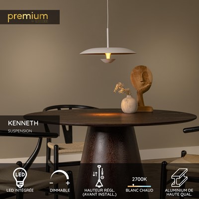 Lucide KENNETH - Suspension - Ø 40 cm - LED Dim. - 1x12W 2700K - Blanc | Premium